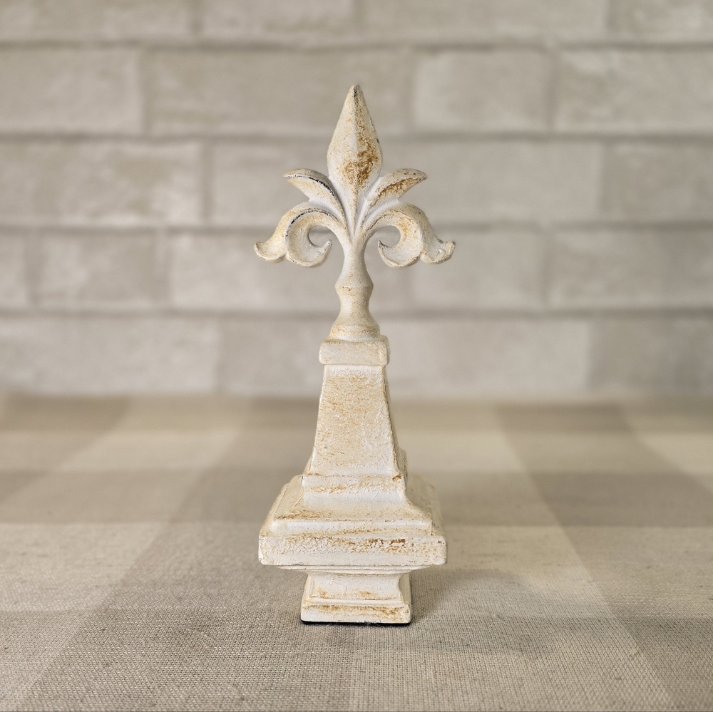Cast Iron Fleur De Lis Finial Garden Statue White Shabby Chic Rustic Decor 8" - Picture 3 of 5